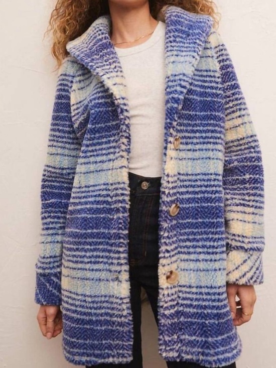 Z Supply Jackets & Blazers - Z SUPPLY Hastings Sherpa Coat Sapphire Blue Plaid Sz S EUC